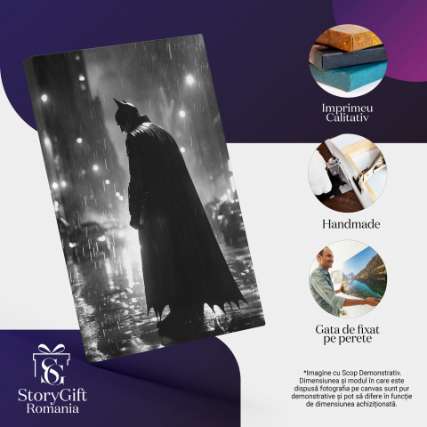 Supereroul Batman cu Pelerina Neagră în Ploaia Torențială - Pictură Digitală, Marime 40x25CM [1]