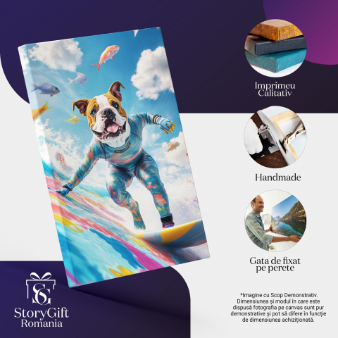 Surfer pe Valuri cu Pești Colorați și Mare PictatăMarime 40x25CM [3]