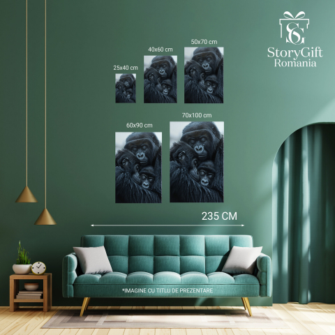 Dragostea Animalelor Sălbatice - Maimuța și Puii Săi - Pictură Digitală, Marime 40x25CM [3]