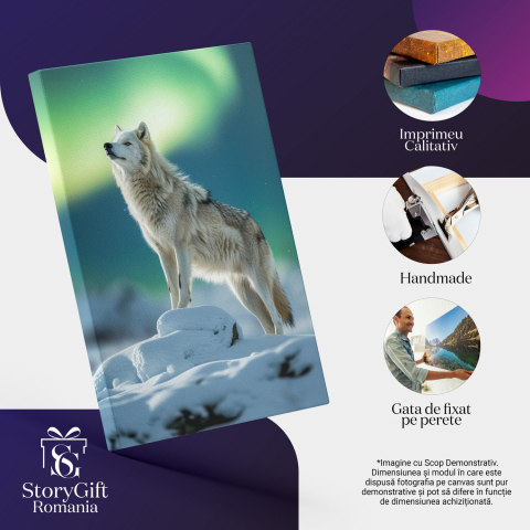 Lupul Singuratic - Urând la Lună Plină cu Cer Verde-Albastru, Marime 40x25CM [1]