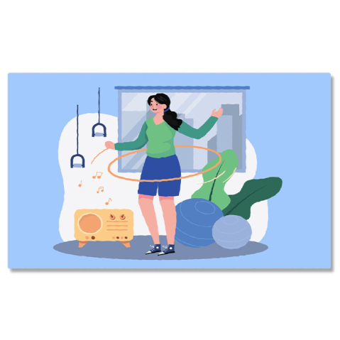 Sport - Tablou Canvas Tanara cu Parul Lung Brunet cu un Cerc Hula care se Invarte in Jurul Taliei Exersand 40x25CM