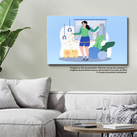 Tablou Canvas Tanara cu Parul Lung Brunet cu un Cerc Hula care se Invarte in Jurul Taliei Exersand 40x25CM [2]