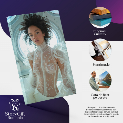 Tânără Domnișoară cu Piele Albă și Păr Cărlionțat în Bluza Transparentă - Pictură Digitală, Marime 40x25CM [1]