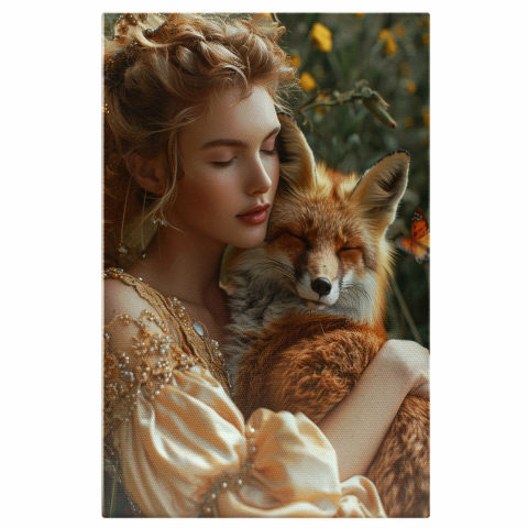 Tânără în Rochie Medievală cu Vulpea ei Adormită, Marime 40x25CM