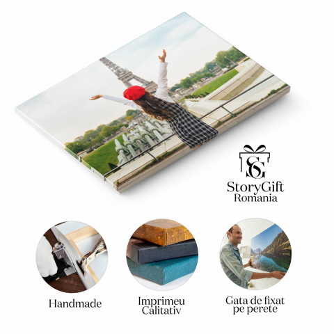 Tânără Explorând Paris: Turnul Eiffel în Fundal, Marime 40x25CM [1]