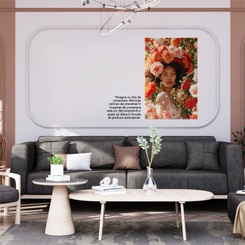 Tablou Canvas: Tanlou  Portret Afro în Cadru cu Flori- Natură și Frumusețe Pictura Digitala 40x25CM [1]