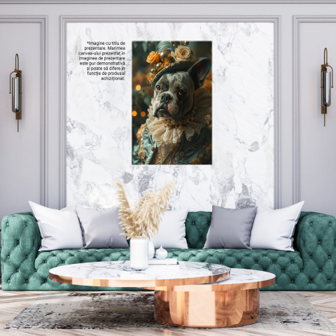 BullDog Francez cu Palarie Albastră și Trandafir Galben - Tablou Canvas, Marime 40x25CM [2]