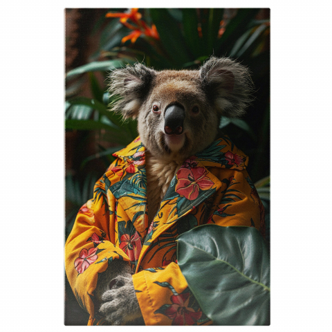 Tatăl Koala cu Haină Galbenă Printre Plante - Pictură Digitală, Marime 40x25CM