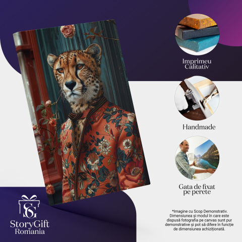 Leopardul Elegant lângă Casă Veche cu Trandafiri - Pictură Digitală, Marime 40x25CM [1]