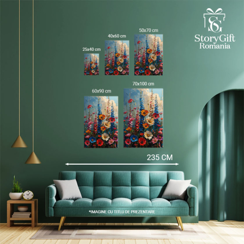 Tablou Canvas  The Freshest and Most Beautiful Flowers Pictate Frumos pe un Fundal cu Cer Luminos , Pictura Digitala 40x25CM [3]