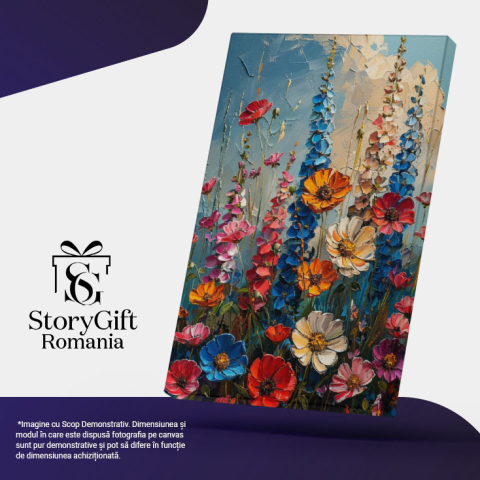 Tablou Canvas  The Freshest and Most Beautiful Flowers Pictate Frumos pe un Fundal cu Cer Luminos , Pictura Digitala 40x25CM [4]