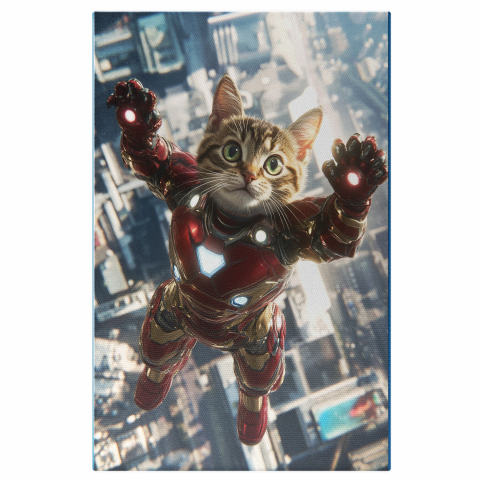 SuperErou -  Tablou Canvas Personalizat Iron Man În Căzătura Cu Costum Metalic RoșuMarime 40x25CM