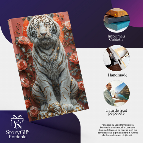 Tigrul Alb cu Praf de Aur și Flori Parfumate - Statuia Colosului Pădurii, Marime 40x25CM [1]