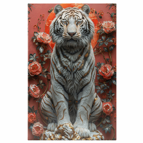 Tigrul Alb cu Praf de Aur și Flori Parfumate - Statuia Colosului Pădurii, Marime 40x25CM