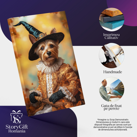  Tablou Canvas Personalizat Vrajitoare De Halloween Cu Costum Portocaliu Și Guler RuffMarime 40x25CM [3]