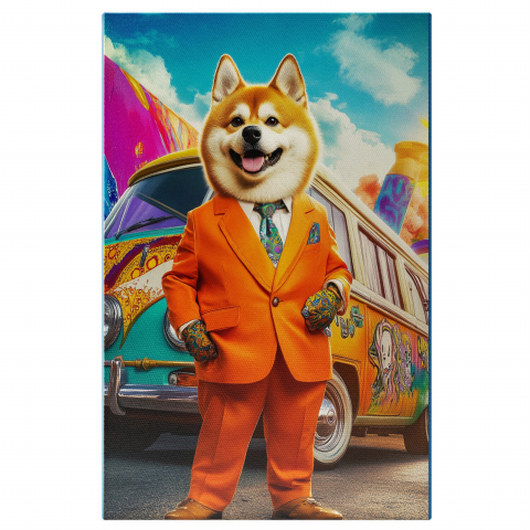 Personalizate cu Animalul Tau -  Tablou Canvas Personalizat Costum Portocaliu Neon și Mănuși ColorateMarime 40x25CM