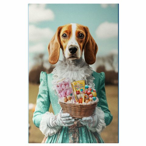 Sărbători -  Tablou Canvas Personalizat Aristocrată În Câmp Cu Coș De Ouă PascaleMarime 40x25CM