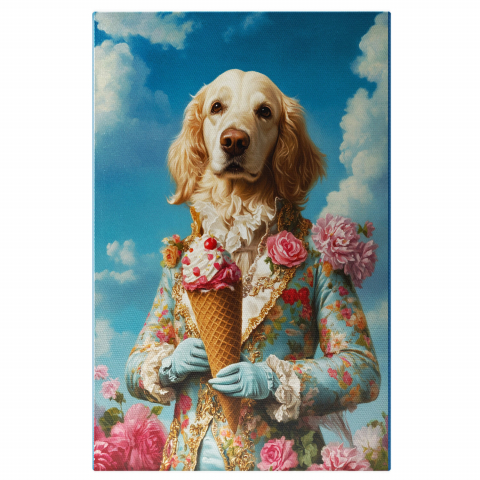 Personalizate cu Animalul Tau -  Tablou Canvas Personalizat Ținută Elegantă Lumea Dulciurilor Cu Palton AlbastruMarime 140x90CM