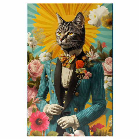 Abstract - Ținută Elegantă cu Sacou Albastru și Papion GalbenMarime 40x25CM