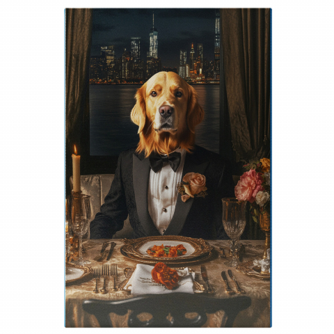 Personalizate cu Animalul Tau -  Tablou Canvas Personalizat Costum Negru Cu Trandafir RozMarime 40x25CM