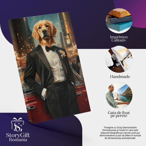  Tablou Canvas Personalizat Costum Negru Cu Papion Și Floare AuriuMarime 40x25CM [3]