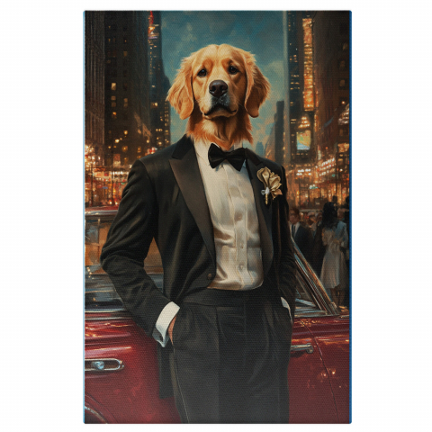 Oraș -  Tablou Canvas Personalizat Costum Negru Cu Papion Și Floare AuriuMarime 40x25CM