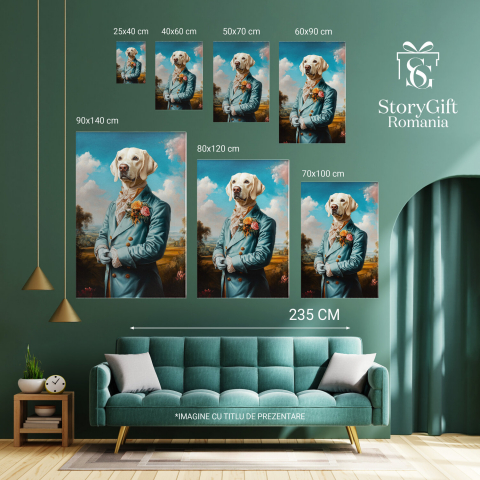  Tablou Canvas Personalizat Ținută Elegantă Masculină Cu Sacou Cyan Și Buchet De FloriMarime 100x70CM [5]