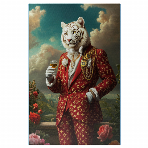 Personalizate cu Animalul Tau -  Tablou Canvas Personalizat Costum Regal Roșu Cu Detalii AuriiMarime 40x25CM