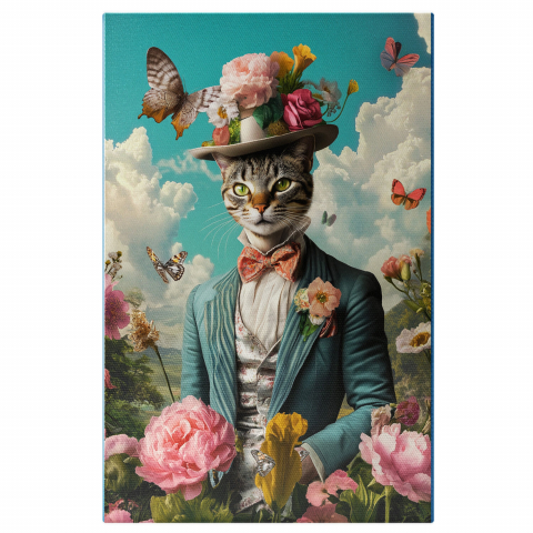 Abstract - Ținută Masculină cu Palarie Inaltă și Detalii Florale ColorateMarime 40x25CM