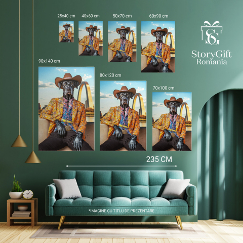 Tablou Canvas Personalizat - Animal în Ținută Cowboy cu Detalii Florale
Marime 40x25CM [5]