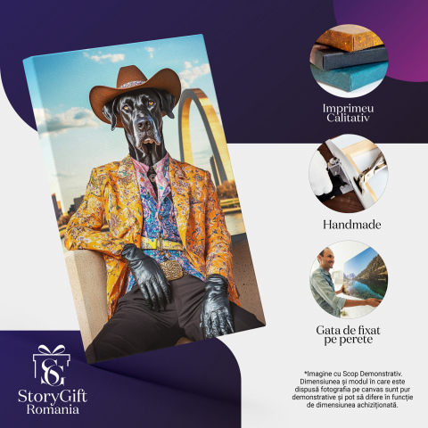 Tablou Canvas Personalizat - Animal în Ținută Cowboy cu Detalii Florale
Marime 40x25CM [3]