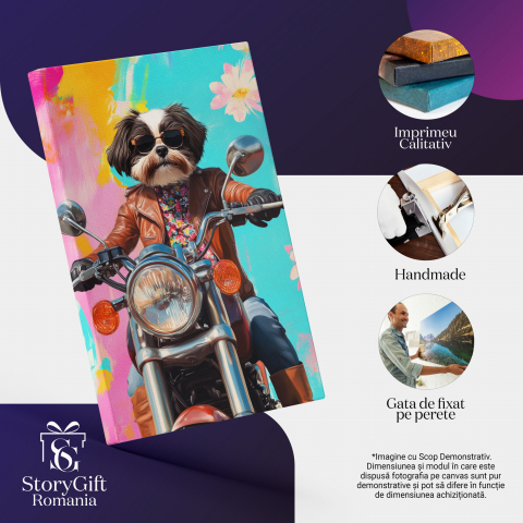  Tablou Canvas Personalizat Motociclist În Ținută Modernă Pe Motor VintageMarime 40x25CM [3]