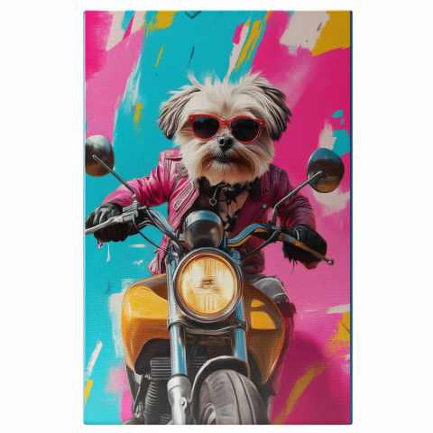 Vehicule -  Tablou Canvas Personalizat Motociclist Vibrant Pe Motor VintageMarime 40x25CM