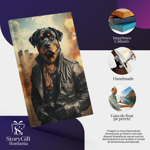  Tablou Canvas Personalizat Ținută Motociclist Cu Jachetă De Piele Și Eșarfă PortocalieMarime 40x25CM [3]