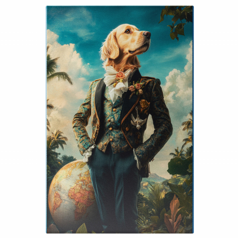 Regal -  Tablou Canvas Personalizat Ținută Regală Colorată Cu Glob Pământesc Și Accesorii AuriiMarime 40x25CM