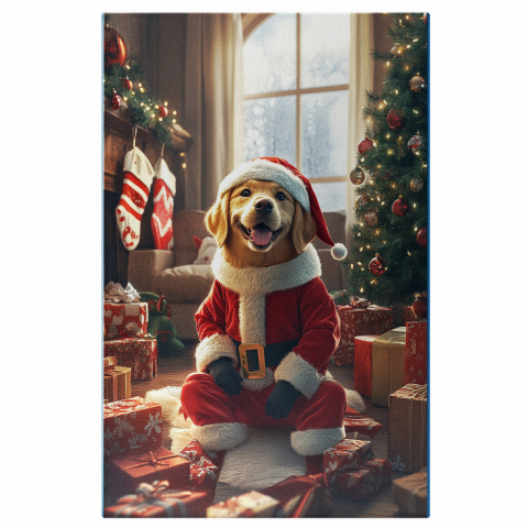 Sărbători -  Tablou Canvas Personalizat Moș Crăciun Lângă Bradul Decorat Și CadouriMarime 40x25CM
