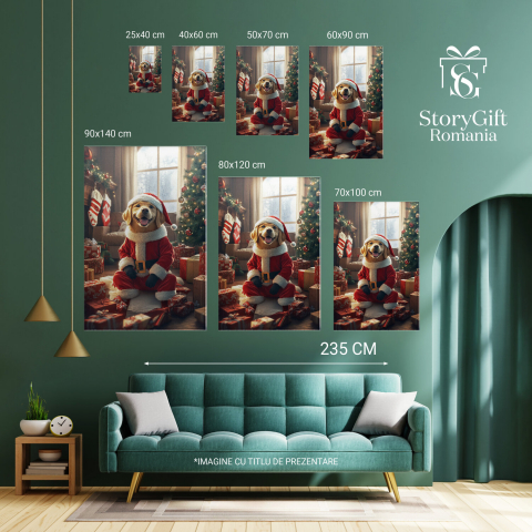  Tablou Canvas Personalizat Moș Crăciun Lângă Bradul Decorat Și CadouriMarime 40x25CM [5]