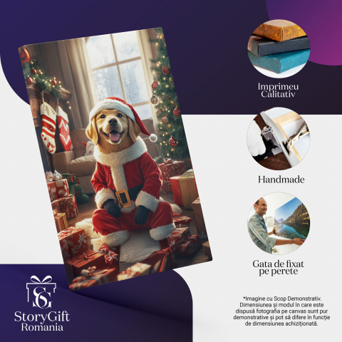  Tablou Canvas Personalizat Moș Crăciun Lângă Bradul Decorat Și CadouriMarime 40x25CM [3]