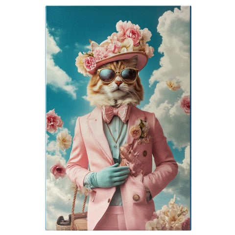 Flori - Tablou Canvas Personalizat - Animal în Ținută Roz Pudra cu Pălărie
Marime 40x25CM
