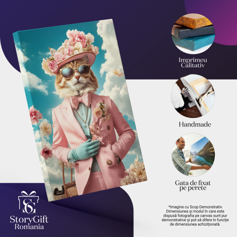 Tablou Canvas Personalizat - Animal în Ținută Roz Pudra cu Pălărie
Marime 40x25CM [3]