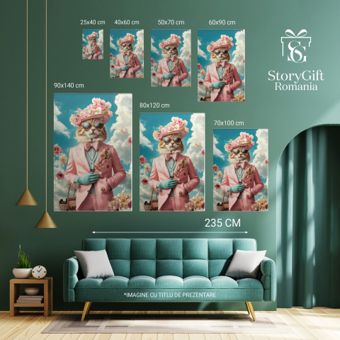 Tablou Canvas Personalizat - Animal în Ținută Roz Pudra cu Pălărie
Marime 40x25CM [5]