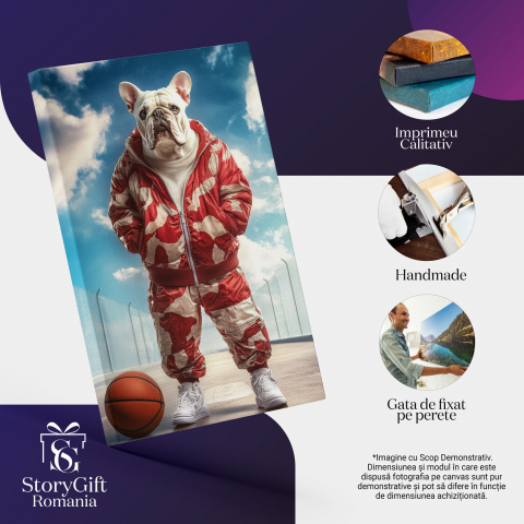  Tablou Canvas Personalizat Sportiv Pe Teren De Baschet În Ținută RoșieMarime 40x25CM [3]