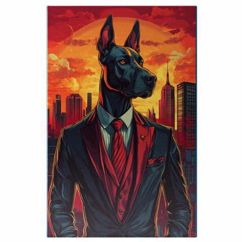 Oraș -  Tablou Canvas Personalizat Costum Negru Cu Detalii Roșii Și Cravată RoșieMarime 40x25CM