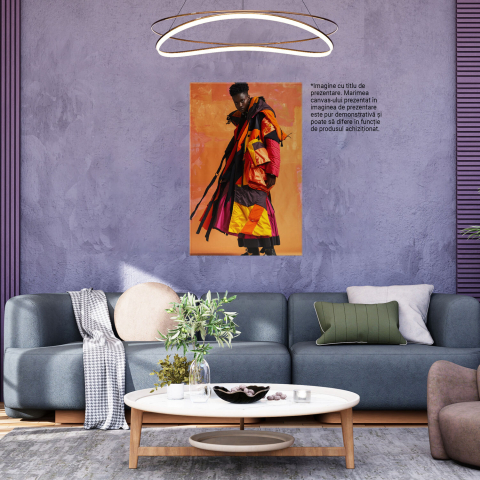 Tablou Canvas - Geacă Colorată pe Model cu Fundal Portocaliu, Marime 40x25CM [2]