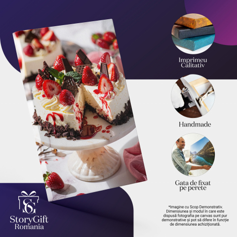 Tablou Canvas Tort cu Bezea și Căpșuni - Dulciuri Delicioase pentru Pofticioși, Marime 40x25CM [1]