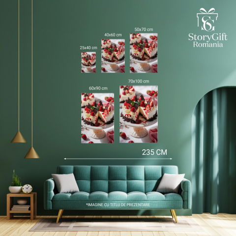 Tablou Canvas Tort cu Bezea și Căpșuni - Dulciuri Delicioase pentru Pofticioși, Marime 40x25CM [3]