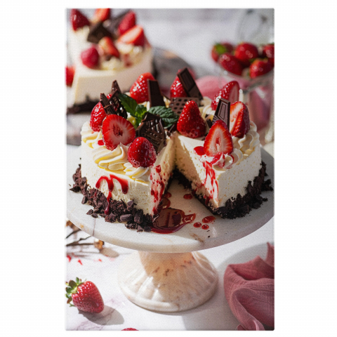 Tablouri Canvas - Tablou Canvas Tort cu Bezea și Căpșuni - Dulciuri Delicioase pentru Pofticioși, Marime 40x25CM