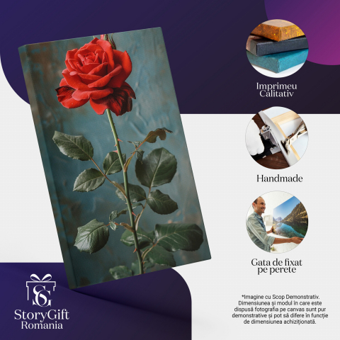 Tablou Canvas Trandafir Roșu cu Spini pe Background Albastru, Marime 40x25CM [1]