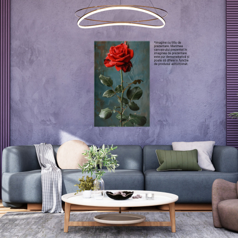Tablou Canvas Trandafir Roșu cu Spini pe Background Albastru, Marime 40x25CM [2]