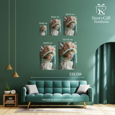 Tablou Canvas Femeie cu Trandafiri Purtati Drept Palarie, Marime 40x25CM [3]